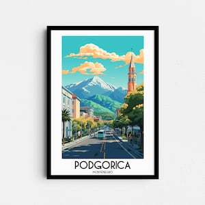 Podgorica Travel Wall Art, Regalos de pintura de Montenegro, Decoración del hogar de los Balcanes, Carteles de impresiones digitales, Arte hecho a mano imprimible, Descarga de lienzo