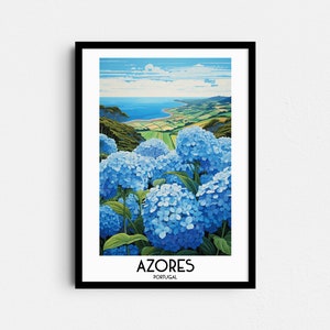 Azoren reizen kunst aan de muur, Portugal schilderij geschenken, Europa Home decor, digitale prints posters, afdrukbare handgemaakte kunst, eiland canvas download