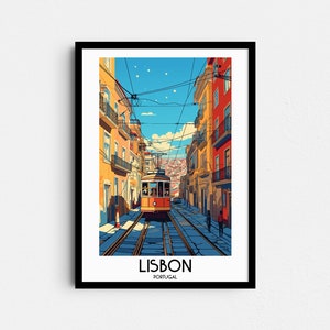 Arte da parete di viaggio a Lisbona, regali di pittura del Portogallo, decorazioni per la casa in Europa, poster con stampe digitali, arte stampabile fatta a mano, download di tele del tram