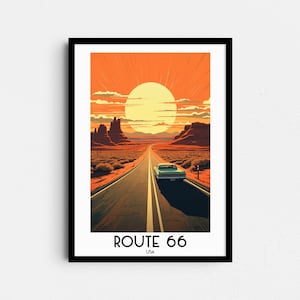 U.S. Route 66 Travel Wall Art, USA Painting Gifts, Home Decor, Digital Prints Posters, Printable Handmade Art, American Canvas Download