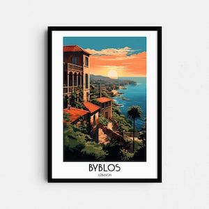 Art mural de voyage Byblos, cadeaux de peinture au Liban, décoration d'intérieur du Moyen-Orient, impressions numériques affiches, art imprimable fait main, toile à télécharger