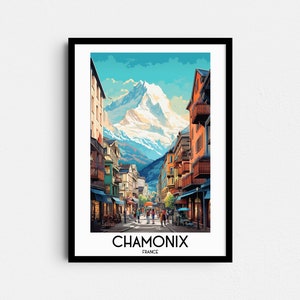 Art mural de voyage à Chamonix, cadeaux de peinture en France, décoration d'intérieur en Europe, impressions numériques affiches, art imprimable fait main, toile à télécharger
