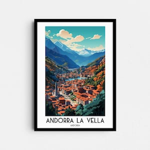 Arte de parede de viagem de Andorra la Vella, presentes de pintura de Andorra, decoração de casa da Europa, pôsteres de impressões digitais, download de tela de arte artesanal para impressão