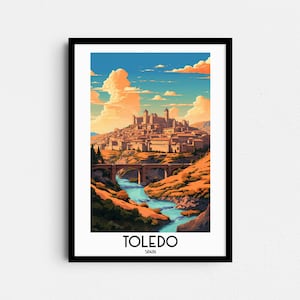 トレド旅行壁アート、スペイン絵画ギフト、ヨーロッパの室内装飾、デジタルプリントポスター、印刷可能な手作りアート、スペインキャンバスダウンロード