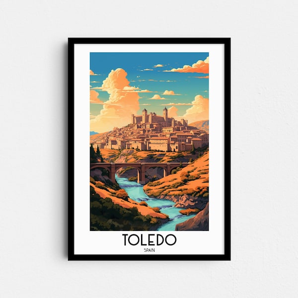 Art mural de voyage de Tolède, cadeaux de peinture en Espagne, décoration intérieure en Europe, affiches imprimées numériques, art imprimable fait à la main, téléchargement de toile espagnole