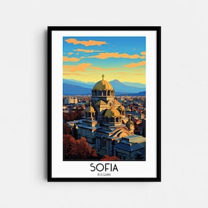 Sofia Reise-Wandkunst, Bulgarien-Gemälde, Geschenke, Balkan-Wohnkultur, Digitaldrucke, Poster, druckbare handgemachte Kunst, bulgarische Leinwand-Download
