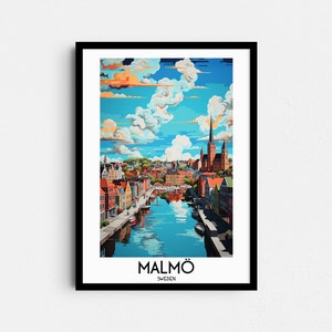 Malmö Reise, Schweden Malerei Geschenke, Skandinavien Wohnkultur, Digitaldrucke Poster, druckbare handgemachte Kunst, Schonen Leinwand Download