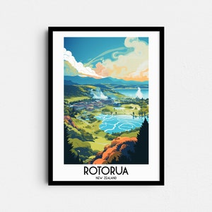 Rotorua Travel Wall Art, New Zealand Painting Gifts, Oceania Home Decor, Digital Prints Posters, Printable Handmade Art, Canvas Download