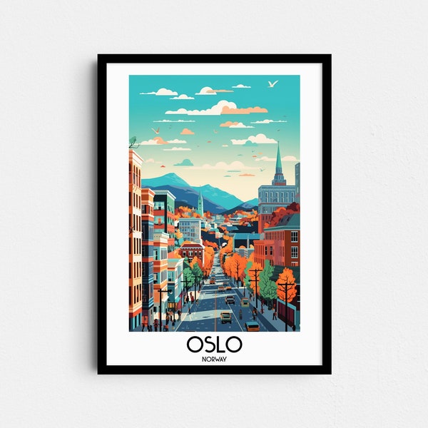 Oslo Travel Wall Art, Norway Painting Gifts, Scandinavia Home Decor, Digital Prints Posters, Printable Handmade Art, Europe Canvas Download