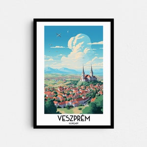 Veszprém Reise, Wandbild, Ungarn Malerei Geschenke, Europa Wohndekor, Digitaldrucke Poster, druckbare handgemachte Kunst, Leinwand Download