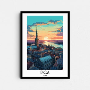 Arte de pared de viaje de Riga, regalos de pintura de Letonia, decoración del hogar de Europa, carteles de impresiones digitales, arte hecho a mano imprimible, descarga de lienzo europeo