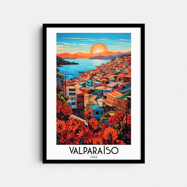 Valparaíso Reise Wandkunst, Chile Malerei Geschenke, Südamerika Wohnkultur, Digitaldrucke Poster, druckbare handgemachte Kunst, Leinwand Download
