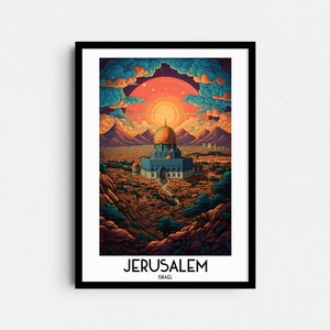 Art mural de voyage à Jérusalem, cadeaux de peinture d'Israël, décoration d'intérieur du Moyen-Orient, impressions numériques affiches, art imprimable fait main, toile à télécharger