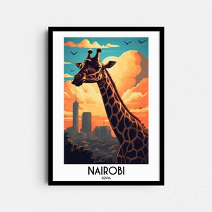 Nairobi Travel Wall Art, Kenya Painting Gifts, Africa Home Decor, Digital Prints Posters, Printable Handmade Art, Giraffe Canvas Download