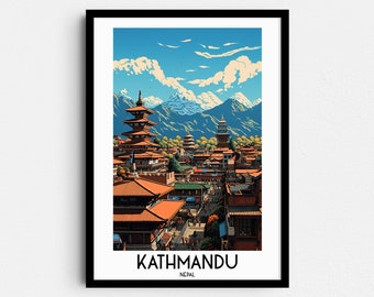 Kathmandu Travel Wall Art, Nepal Painting Gifts, Asia Home Decor, Digital Prints Posters, Printable Handmade Art, Nepalis Canvas Download