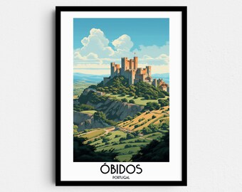Óbidos Castle Portugal Reseaffisch, Europa Heminredning (Digital nedladdning)