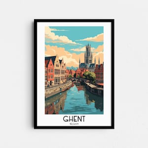 Ghent Reise-Wandkunst, Belgien Malerei Geschenke, Europa Wohnkultur, Digitaldrucke Poster, druckbare handgemachte Kunst, belgische Leinwand Download