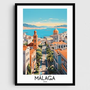 Málaga Travel Wall Art, Spain Painting Gifts, Europe Home Decor, Digital Prints Posters, Printable Handmade Art, Spanish Canvas Download