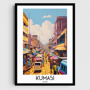 Kumasi Travel Wall Art, Ghana Painting Gifts, Africa Home Decor, Digital Prints Posters, Printable Handmade Art, Ghanaian Canvas Download