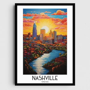 Nashville Travel Wall Art, Tennessee Painting Gifts, USA Home Decor, Digital Prints Posters, Printable Handmade Art, Canvas Download