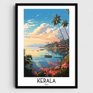 Art mural de voyage au Kerala, cadeaux de peinture en Inde, décoration d'intérieur en Asie, affiches d'impressions numériques, art imprimable fait main, toile indienne à télécharger