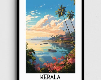 Kerala India Travel Poster, Coastal Art Print (Digital Download)