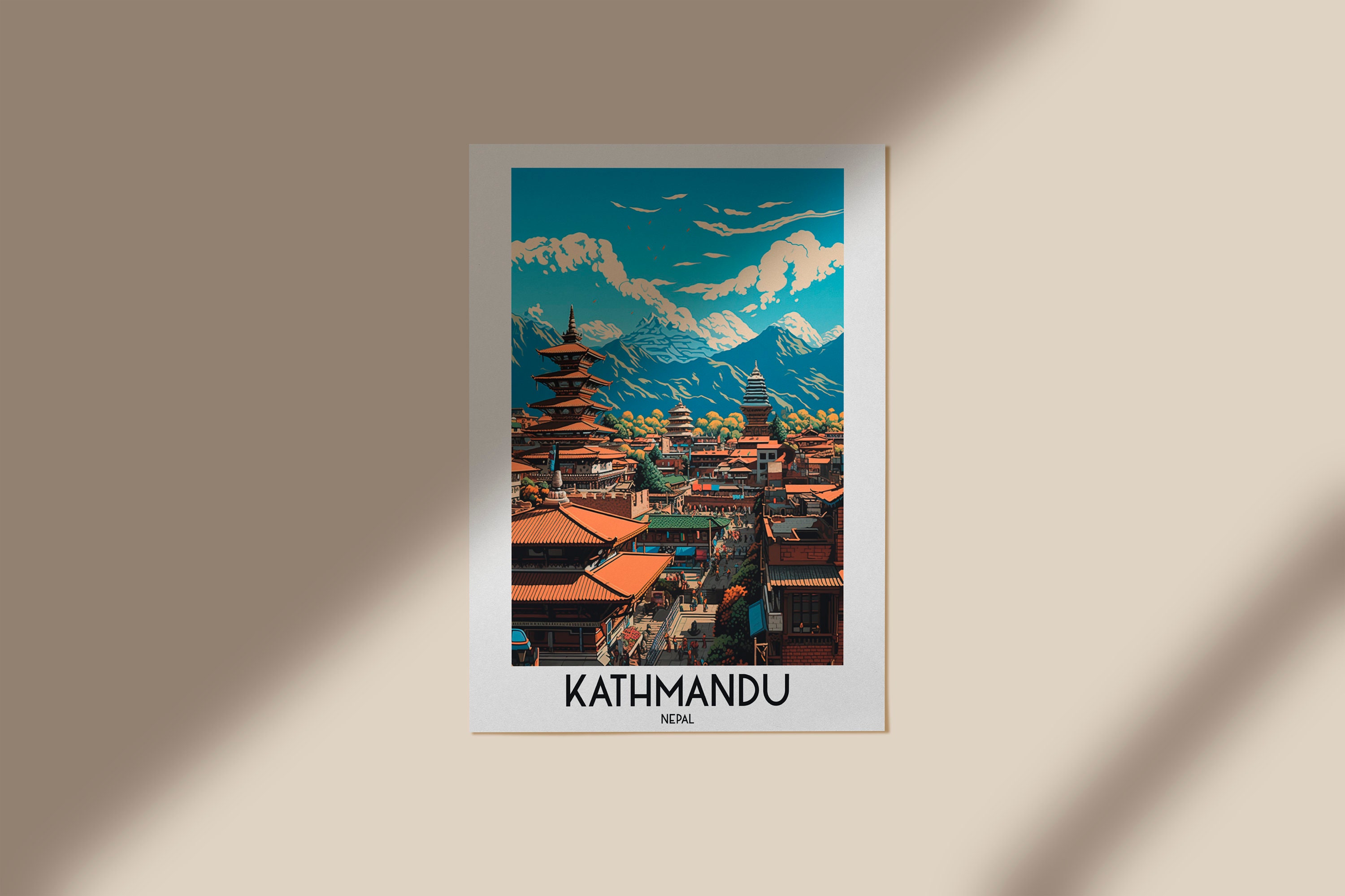 Kathmandu Travel Wall Art, Nepal Painting Gifts, Asia Home Decor