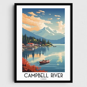 Campbell River Reise, Wandbild, British Columbia, Kanada Poster, Malerei Geschenke, Digitaldrucke Poster, druckbare handgemachte Kunst, Download