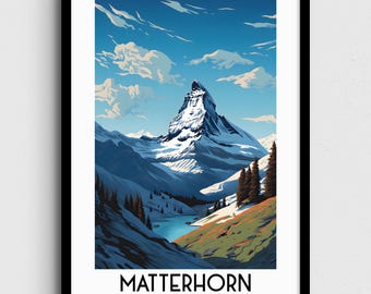 Matterhorn Alps Painting, Europe Travel Poster (Digital Download)