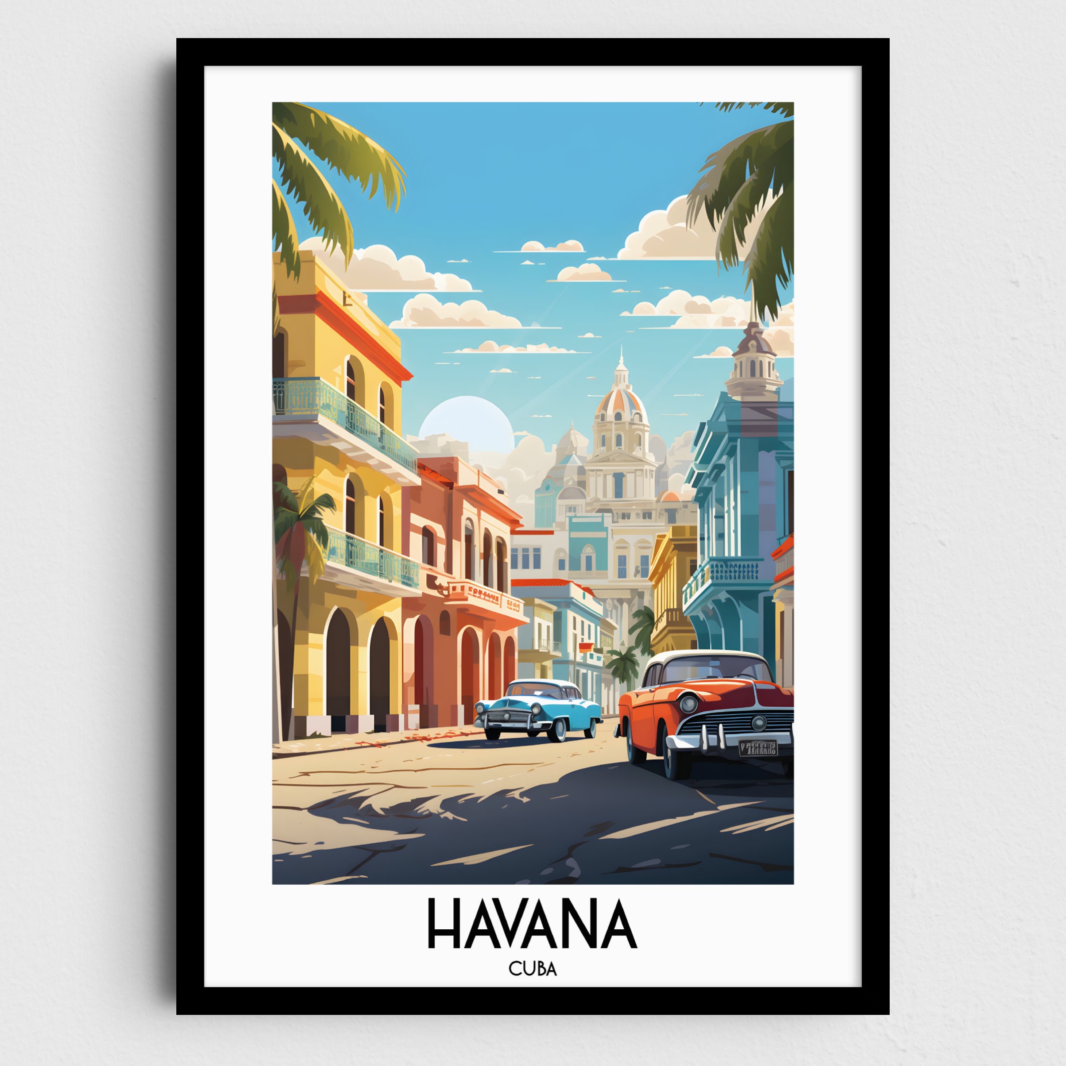 Art mural de voyage à La Havane, cadeaux de peinture à Cuba, décoration  d'intérieur des Caraïbes, affiches d'impressions numériques, art imprimable  fait main, image sur toile à télécharger -  France