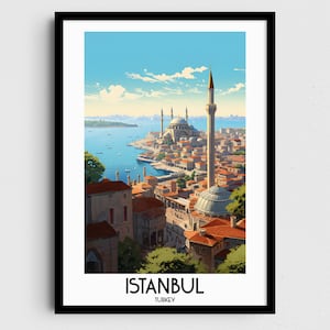 Arte de parede de viagem de Istambul, presentes de pintura de Turquia, decoração de casa no Oriente Médio, pôsteres de impressões digitais, arte artesanal para impressão, download turco