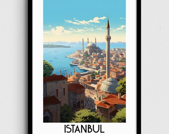 イスタンブール旅行ポスター、トルコ絵画アート（デジタルダウンロード）