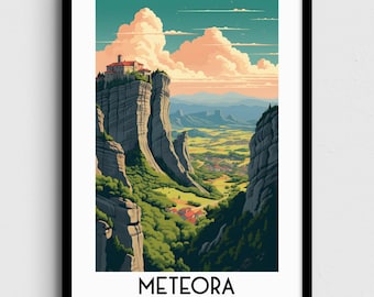 Meteora Greece Art Print, Europe Travel Poster (Digital Download)