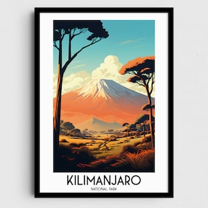 Arte de parede de viagem do Parque Nacional Kilimanjaro, presentes de pintura da Tanzânia, decoração de casa africana, pôsteres de impressões digitais, arte artesanal imprimível