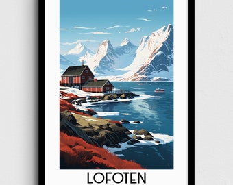 Lofoten Norway Travel Poster, Scandinavian Home Decor (Digital Download)