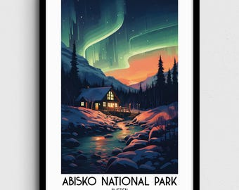 Abisko National Park Print, Sweden Travel Poster, Northern Lights (Digital Download)