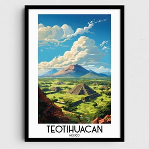 Arte murale di viaggio a Teotihuacan, regali di pittura messicana, decorazioni per la casa del Nord America, stampe digitali, poster, arte fatta a mano stampabile, download da Canva