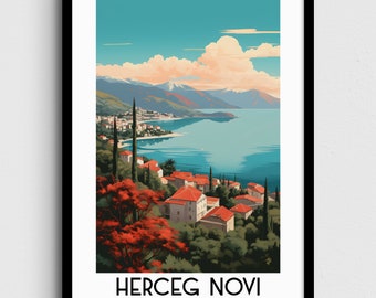 Póster turístico de Herceg Novi, Montenegro, decoración para el hogar en los Balcanes (descarga digital)