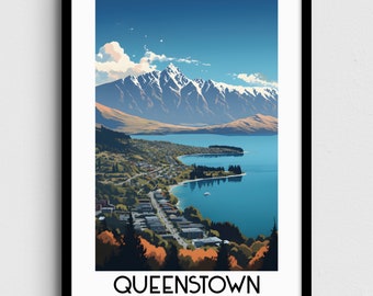 Queenstown New Zealand Travel Poster, Oceania Home Decor (Digital Download)