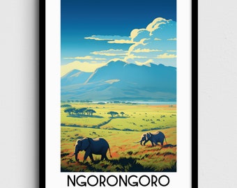 Ngorongoro Conservation Area Print, Tanzania Travel Poster (Digital Download)