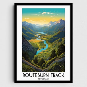 Routeburn Track Reise, Wandkunst, Neuseeland Malerei Geschenke, Ozeanien Wohnkultur, Digitaldrucke Poster, druckbare handgemachte Kunst, Herunterladen