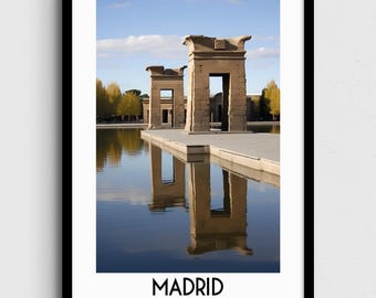 Madrid Debodtemplets tryck, Spanien reseaffisch (digital nedladdning)