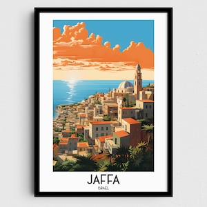 Arte de pared de viaje de Jaffa, Regalos de pintura de Israel, Decoración del hogar de Oriente Medio, Carteles de impresiones digitales, Arte hecho a mano imprimible, Descarga en lienzo