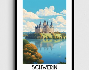 Schwerin Castle Painting, Germany Travel Poster (Digital Download)