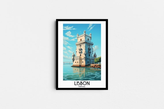Lisbon Travel Poster, Belém Tower Painting, Portugal Art (Digital Download)