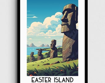 Easter Island Moai Art Print, Chile Travel Poster (Digital Download)