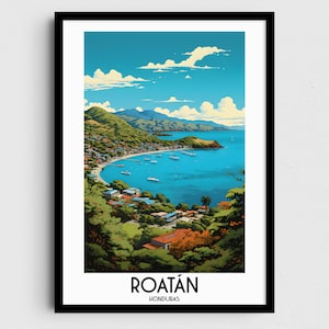 Roatán Travel Wall Art, Honduras Painting Gifts, Caribbean Home Decor, Digital Prints Posters, Printable Handmade Art, Canvas Download
