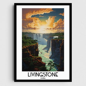 Livingstone Travel Wall Art, regalos de pintura de Zambia, decoración del hogar de África, carteles impresos digitales, arte hecho a mano imprimible, descarga de lienzo