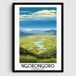 Ngorongoro Conservation Area Travel Wall Art, Tanzania Painting Gifts, Africa Home Decor, Digital Prints Posters, Printable Handmade Art
