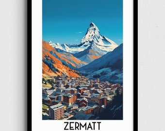 Zermatt Switzerland Travel Poster, Europe Home Decor (Digital Download)